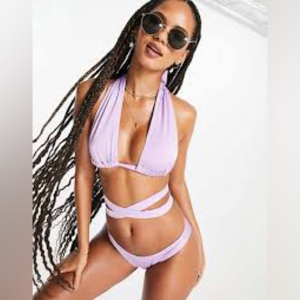 New ASOS DESIGN slinky triangle wrap bikini top lilac 12